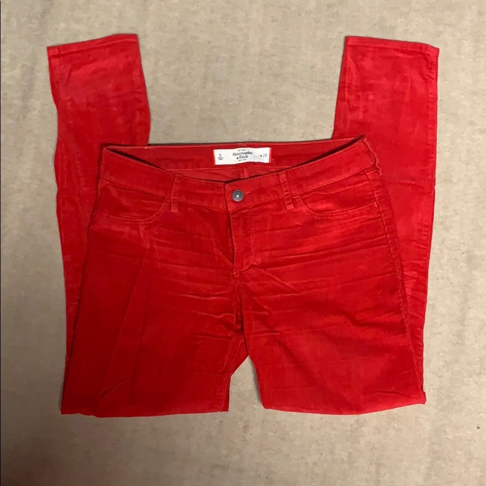 Red corduroy Abercrombie & Fitch skinny pants